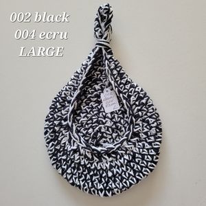 LARGE 002 BLACK 004 ECRU HANDMADE CROCHETED  HANGING WALL BASKET